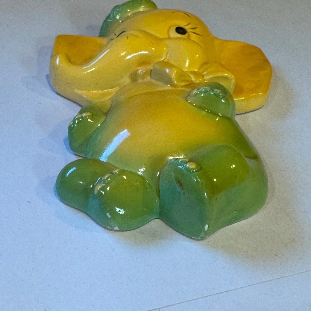 Vintage 50s Miller Studios Elephant Wall Plaque Yellow Green Retro Nursery Decor